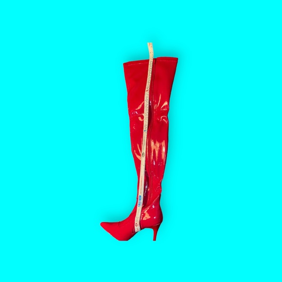 Women’s Red Thigh High Faux Patent Boots Size 8 M - Picture 5 of 12